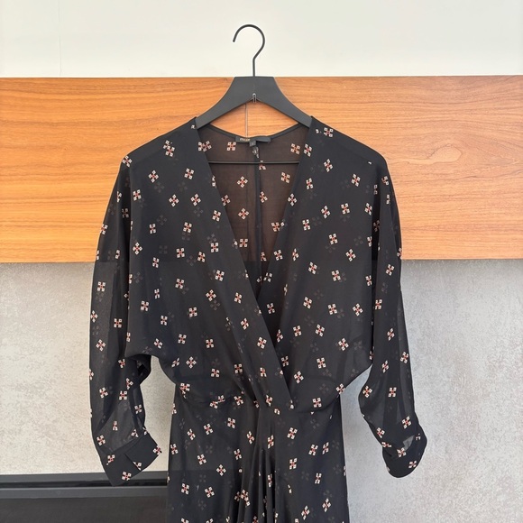 Maje Ritunia Black Long Sleeves Sheet Asymmetrical Dress, Size 2 - Picture 2 of 13